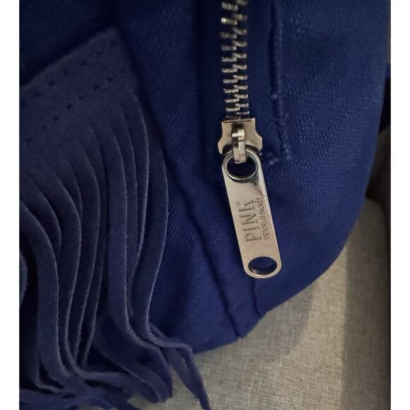 Victorias Secret PINK School Backpack Blue Denim Fringe - Picture 7 of 15